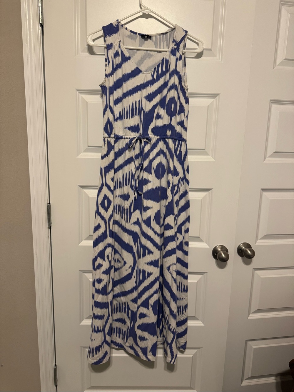Talbots Blue and White Patterned Sleeveless Maxi Dress, Cotton, Modal, Size Med